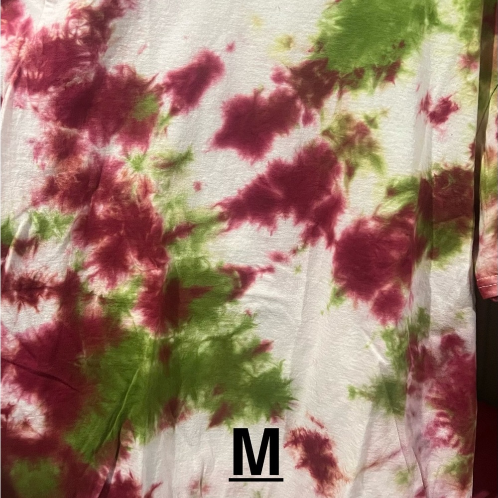 Tie-Dye T-Shirt with Red and Green Patterns